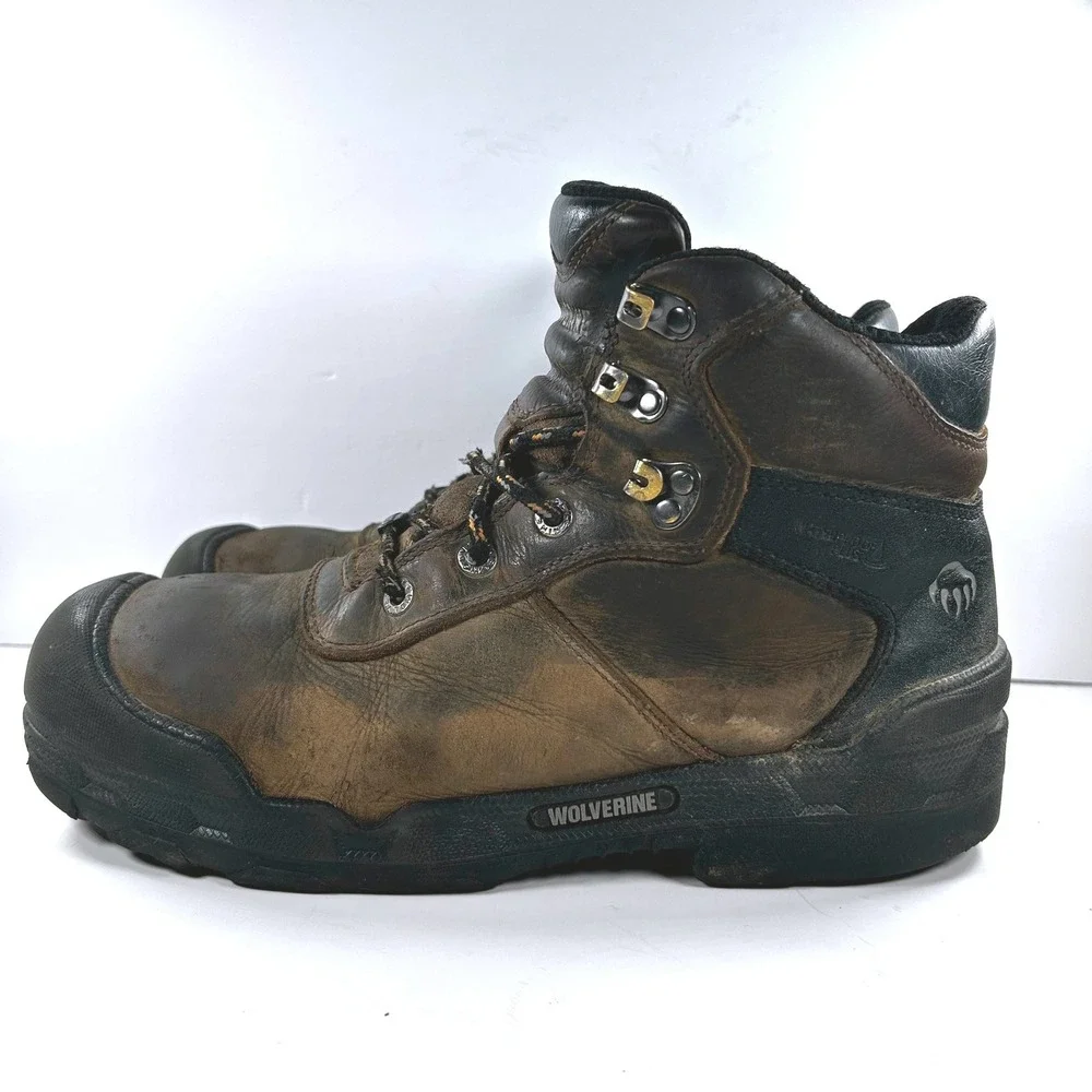 Wolverine Mens W10942 Brown Leather MetGuard Safety Toe Work Boots Size 11.5 M